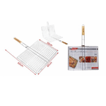 Trade Shop Traesio-graticola Griglia A Rete Doppia Per Barbecue 60x40x30cm Con Manico Legno 2406339 -