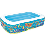 Trade Shop Traesio-piscina Gonfiabile Family Rettangolare 3 Anelli Fantasia Pesci 229x152x56cm 54120 -