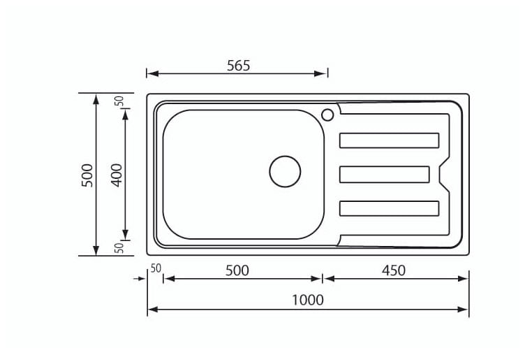 CM-Cristal-100-x-50-1V-Lavello-montato-su-piano-Rettangolare-Acciaio-inossidabile