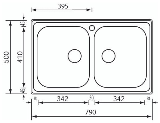 CM-Cristal-79-x-50-2V-Lavello-montato-su-piano-Rettangolare-Acciaio-inossidabile