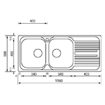 CM-Atlantic-116-x-50-2V-Lavello-montato-su-piano-Rettangolare-Acciaio-inossidabile