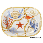 Trade Shop Traesio-vassoio Rettangolare Con Conchiglie Coralli Stile Marino Svuotatasche 42*31 Cm -