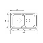 CM-Atlantic-86-x-50-2V-Lavello-montato-su-piano-Rettangolare-Acciaio-inossidabile