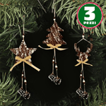 Trade Shop Traesio-3 Appendini Natale Corteccia Legno Con Pigne Fiocco Stella Albero Alce -