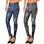 Trade Shop Traesio-set 2 Leggings Stile Denim Mod. Alisya Con Trama Floreale E Tasche -    Xl-xxl