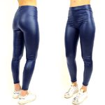 Trade Shop Traesio-leggings Donna Pantaloni Effetto Pelle Leggins Liquid Fuseaux Aderenti Hot Blu -    Xxl