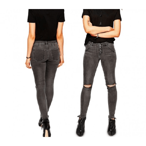 Trade Shop Traesio-jeans Da Donna A Vita Alta 81154 Mod. Ragged Slim Fit Taglie Dalla Xs Alla Xl -    Xl