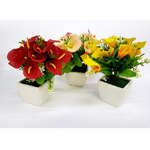 Trade Shop Traesio-pianta Calla Finta Colorata 21x7.5cm Vaso Ceramica Decorazione Fiori Scrivania Casa -