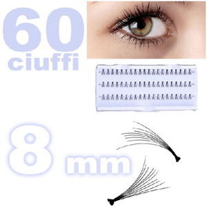 Trade Shop Traesio-60 Ciuffi Ciglia Finte 8mm Nero Ciglia Naturali Estensione Eyelashes Make Up -