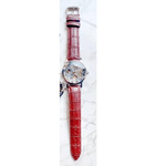 Trade Shop Traesio-orologio Polso Zcc T001 Uomo Automatico Cinturino Pelle Rosso Quadrante Silver -