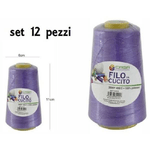 Trade Shop Traesio-set 12 Pz Filati A Cono Filo Poliestere Cucito 3000y 40s/2 Viola Gomitolo Cotone -