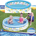 Trade Shop Traesio-piscina Rotonda 122cm Gonfiabile Fuoriterra Pesciolini Bambini Giardino 3 Anelli -