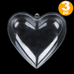 Trade Shop Traesio-3 X Cuore In Plastica Trasparente Apribile Da Riempire Decorazione Natale 8 Cm -