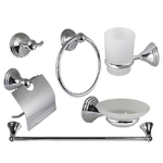 Cleafe-set Bagno Acciaio Cromato E Vetro Satinato 6 Pezzi Arredo Moderno Bianco 52919 -