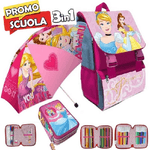 Trade Shop Traesio-zaino Scuola Estensibile Disney Princess Kit Completo Ombrello E Astuccio 3 Zip -