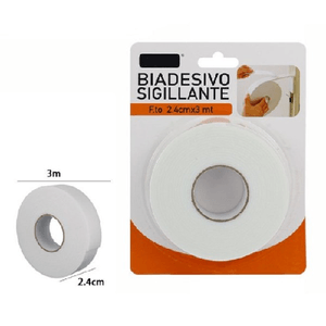 Trade Shop Traesio-rotolo Nastro Biadesivo Sigillante Bianco 2,4 Cm X 3 Metri Sigilla Ripara 69827 -