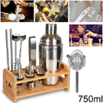 Trade Shop Traesio-kit Per Cocktail Barman Bartender Shaker Mixer Acciaio 750ml Supporto In Legno -