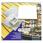 Trade Shop Traesio-kit 12 Pezzi Attrezzi Per Pittura Dipinto Colori Pennelli Tela 30x30 Cm Artico -