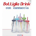 Trade Shop Traesio-set 2 Pezzi Bottiglia Con Tappo Colorato Fantasia Bambini Cannuccia Bibite Drink -