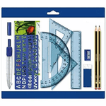 Trade Shop Traesio-set 10 Pezzi Matite Compasso Goniometro Kit Scuola Articoli Di Cancelleria Base -