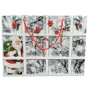 Trade Shop Traesio-busta Da Regalo Stampa Finestra Con Paesaggio Innevato Manici Rossi 45,5x33x12cm -