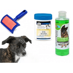 Trade Shop Traesio-kit Pulizia Cani Shampoo Azione Purificante Salviettine Spazzola Cardatore Antiforfora -