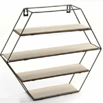 Trade Shop Traesio-mensola Parete Esagonale 4 Mensole Ripiani Design Moderno Scaffale Legno Metallo -