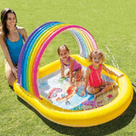 Trade Shop Traesio-piscina Gonfiabile Baby 2+anni Arcobaleno 147x130x86cm Con Spruzzi Parasole 57156 -