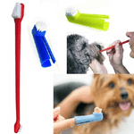 Trade Shop Traesio-set Spazzolino Lungo Doppio Con 2 Testine Dito Per Cane Animali Pulizia Denti -