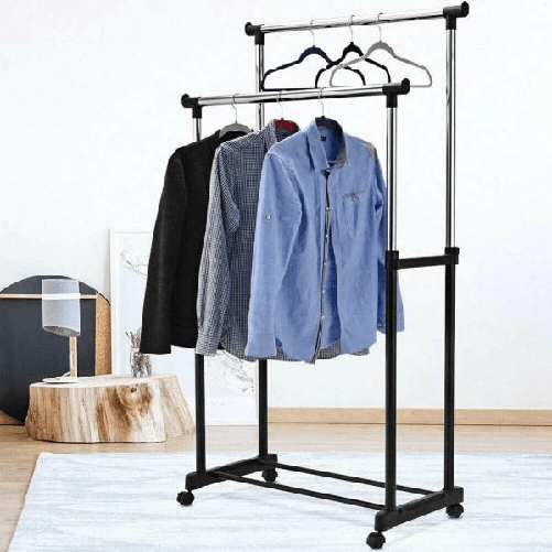 Trade Shop Traesio-stand Appendiabiti Doppio Con Ruote Stender Regolabile In Altezza 80x40x160 Cm -