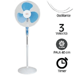 Trade Shop Traesio-ventilatore A Piantana Pala 40cm Base Tonda Oscillante 3 Velocità Timer 65w -