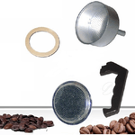 Trade Shop Traesio-kit 4pz Ricambi Filtro Guarnizione Manico Imbuto Caffettiera Moka Misura 2 Tazze -