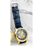 Trade Shop Traesio-orologio Da Polso Zcc Bull Transp Uomo Automatico Cinturino Pelle Blu Fondo Blu -