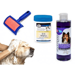 Trade Shop Traesio-kit Pulizia Cani Shampoo Azione Districante Salviettine Spazzola Cardatore Pelo Lungo -