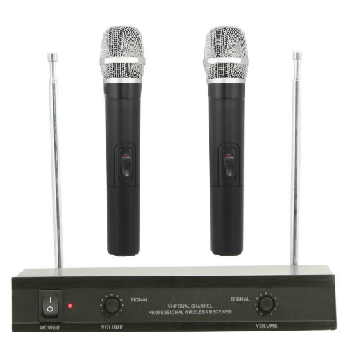 Trade Shop Traesio-kit Coppia Microfoni Professionali Wireless Con Centralina Vhf Bicanali Vhf200 -