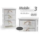 Trade Shop Traesio-cassettiera 3 Cassetti H59x40x29cm Legno Comodino Bianco Cuore Arredamento Casa -