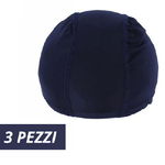 Trade Shop Traesio-3 Pz Cuffia Piscina Mare Nuoto Pressata Monocolore Blu Con Fascia Elastica 2 Cm -