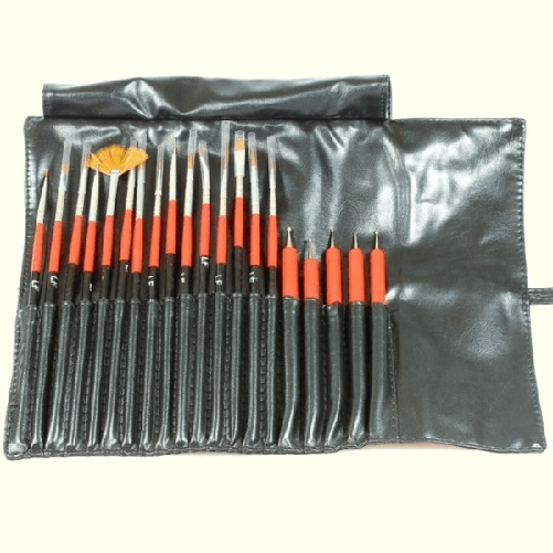 Trade Shop Traesio-pennelli Set 20 Pezzi Con Pochette Portapennelli Pennello Dotting In Eco Pelle -