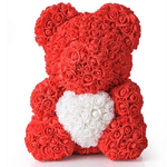 Trade Shop Traesio-orsacchiotto Orsetto Orso Di Rose Con Fiori Da 25 Cm Rosso Con Cuore Bianco -