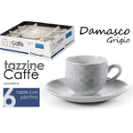 Kaela-set 6pz Tazzine Caffè Piattino Classico Moderno Damasco Grigio Porcellana 720383 -