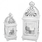 Trade Shop Traesio-porta Candela Natalizia Set 2 Pezzi Tealight Forma Lampada Bianco 34cm E 23cm -