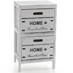 Kaela-cassettiera Comodino Home 2 Cassetti Legno Bianco Anticato 53x30x24cm Shabby 787980 -