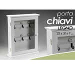 Kaela-portachiavi Parete Appendino 6 Ganci 31x25x7cm In Legno Bianco Anta Vetro 660832 -