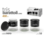 Kaela-set Tris Barattoli Sale Zucchero Caffè Metallo In Vetro 400ml Nero 9x10cm 816598 -