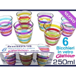 Trade Shop Traesio-set Bicchieri In Vetro Con Righe Colorate Glamour 6 Pezzi Da 250 Ml Colorati -