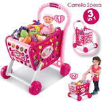 Trade Shop Traesio-carrello Spesa Supermarket Per Bambini Rosa Azzurro Con Frutta E Verdura 3in1 -