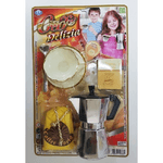 Trade Shop Traesio-moka Caffettiera Tazza Con Piatto Cucchiaio Caffe' Zucchero Latte Gioco Bambine -