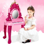 Trade Shop Traesio-specchiera Make Up Per Bambina Con Luci Suoni Tastiera Pianola E Sgabello 2in1 -