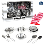 Trade Shop Traesio-set Cucina Giocattoli Per Bambini In Metallo 10pz Con Pentole Mestoli E Guanto -