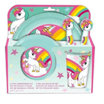 Trade Shop Traesio-set Pappa Per Bambini 5 Pezzi Con Piatti Bicchieri E Posate Fantasia Unicorno -